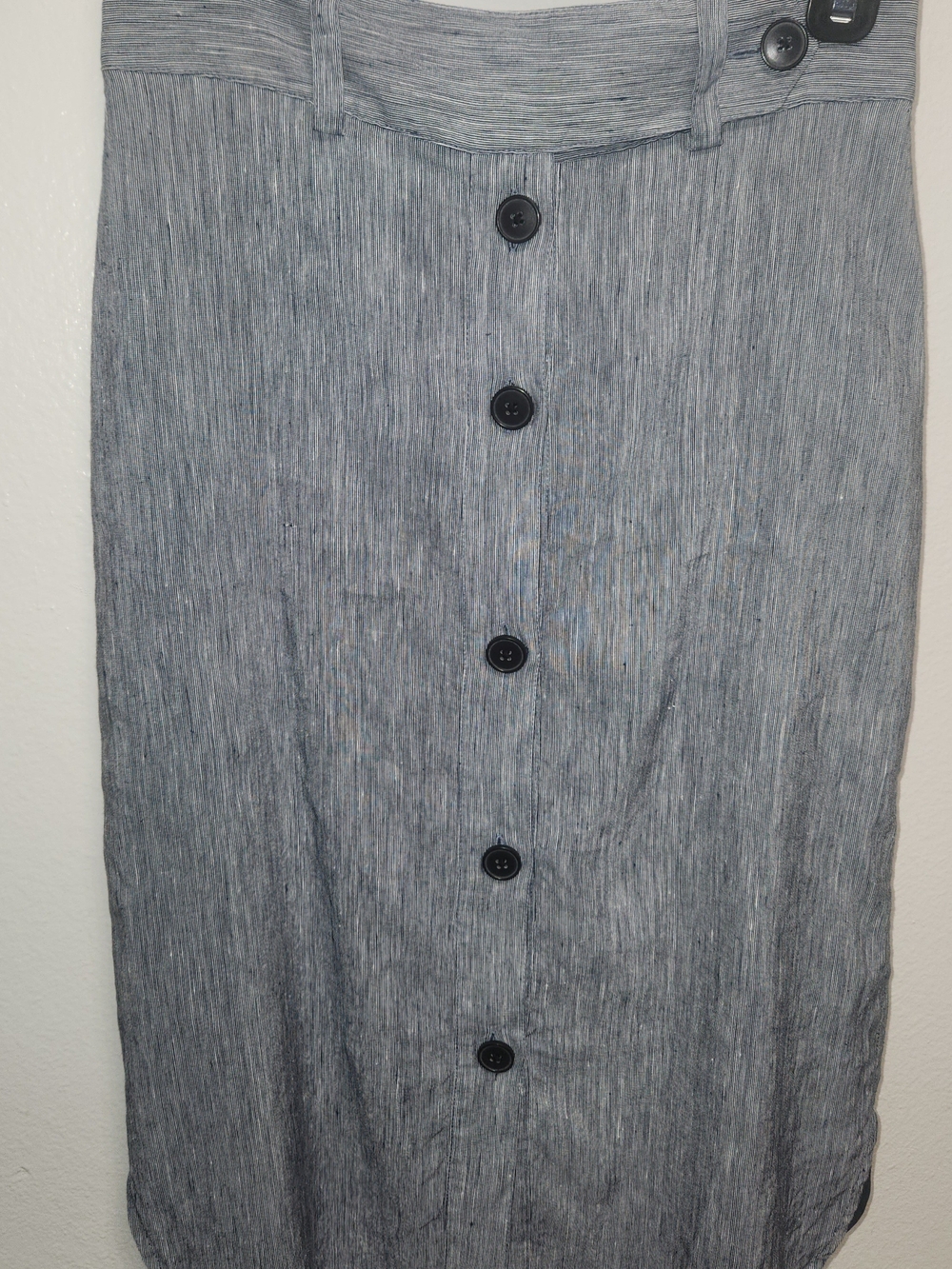 Club Monaco Midi Blue/ White Linen Blend Button Up Skirt